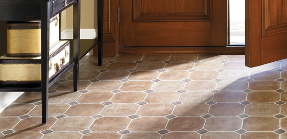 Brown patterned sheet vinyl near doorway