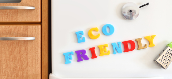 Refrigerator with eco-friendly written in magnet letters