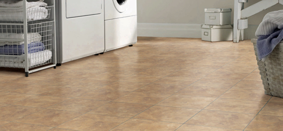 Tan tile floor in laundry room