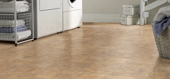 Tan vinyl flooring in laundry room